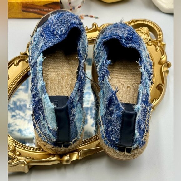 🆕 TORY BURCH 🧿 NWOB Colourblock Frayed Denim Espadrilles, Sz US 10 - Picture 4 of 16